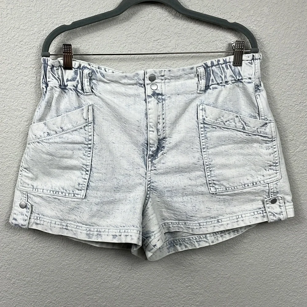 By Anthropologie Acid Wash Whitewash Denim Stretch Waist Paperbag Shorts Sz 8